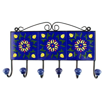 Navy Blue Sunflower Ceramic Tiles Hook 